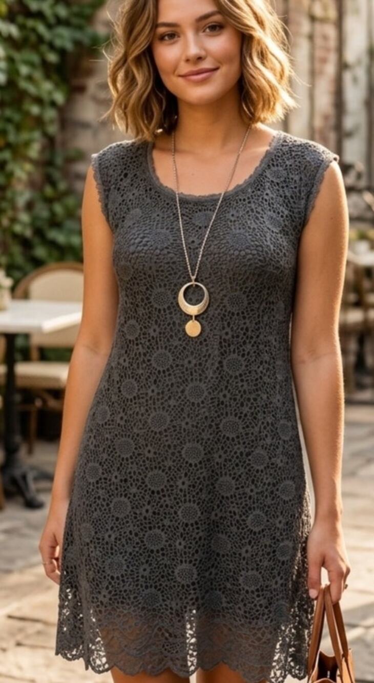 Adorn Whimsigoth Crochet Mini Dress with Lace and Tulle Underlay